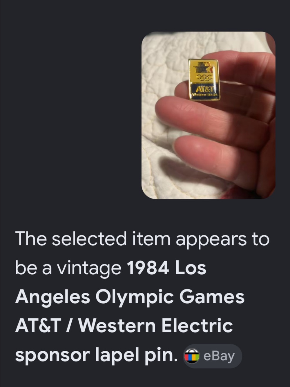 1984 Los Angeles Olympic Games Gold Sponsor Lapel Pin